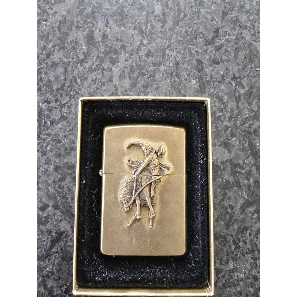 Vintage Marlboro Wild West Brass Zippo Lighter Bucking Bronco Cowboy 1990s